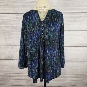 Dana Buchman Black and Blue Dotted Pattern 3/4 Sleeve Blouse